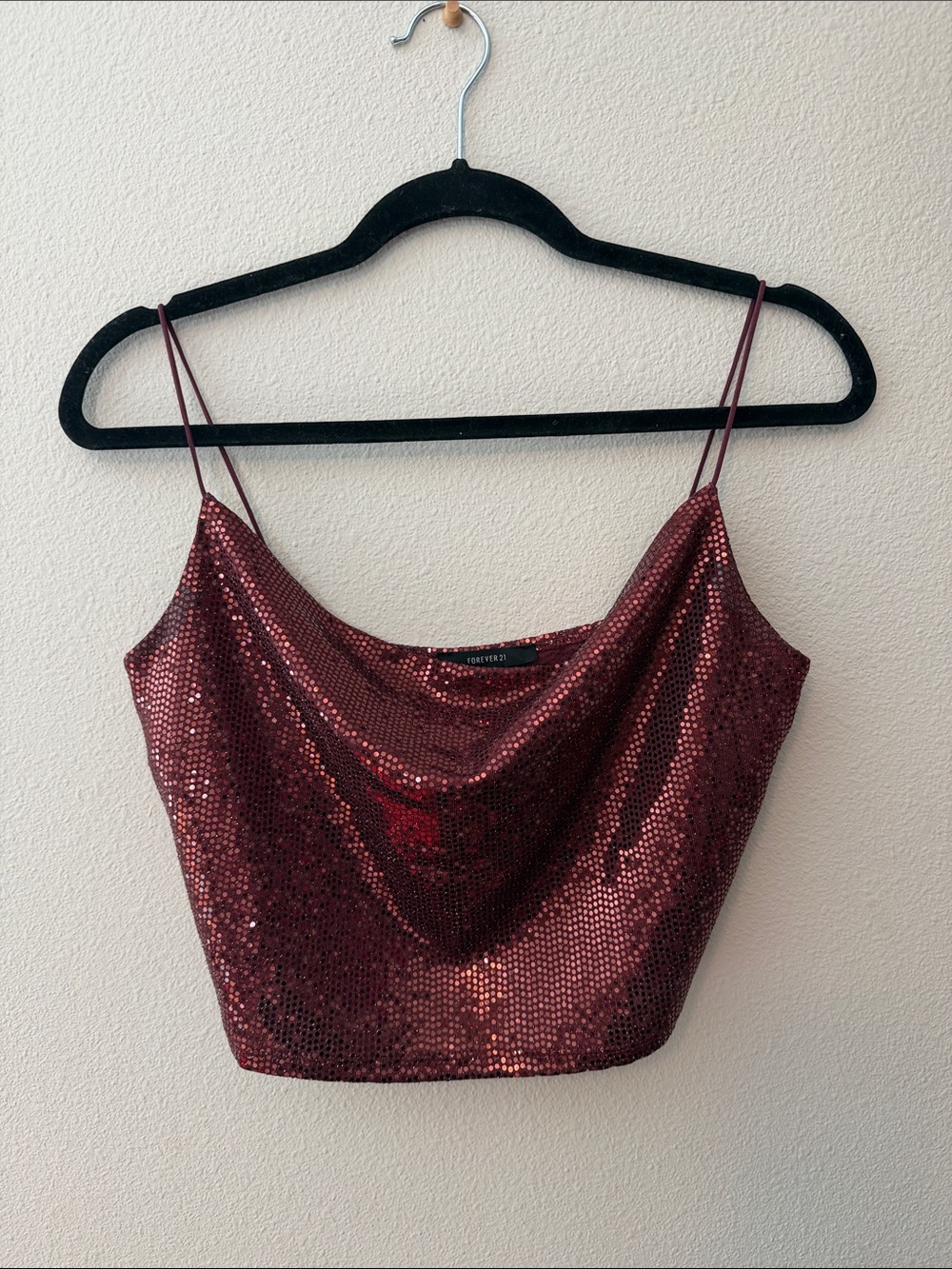 Forever 21 Burgundy Sequin Cowl Camisole Top